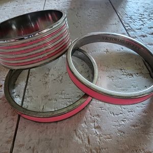Lot of 3 Victoria's Secret Pink Bangle Silver and Pink Bracelets